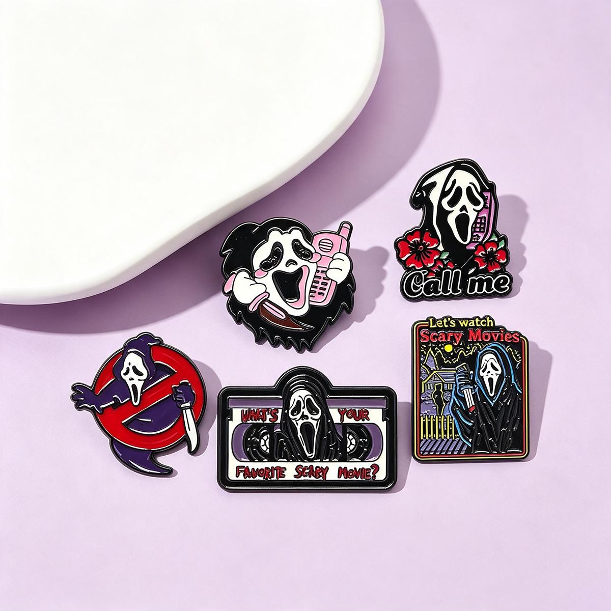 Embroidery Illustration - 5Pcs/Set Bros Enamel Tengkorak Horor, Lencana
