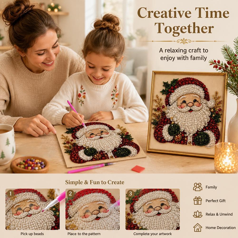 Embroidery Xmas - Kit Seni Mutiara Santa Claus Natal