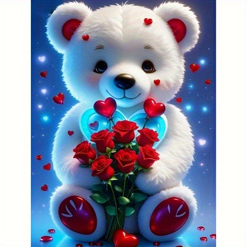 Embroidery Lovers - Lukisan Berlian Beruang Teddy Putih DIY,