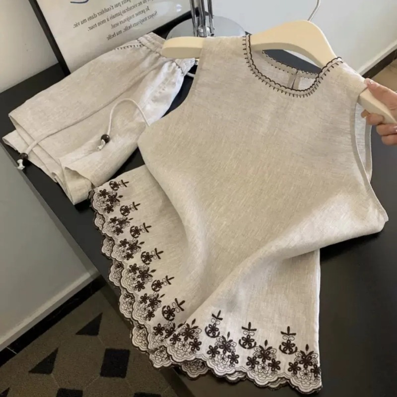 Embroidery Simple - Setelan Dua Potong Wanita Musim Panas,