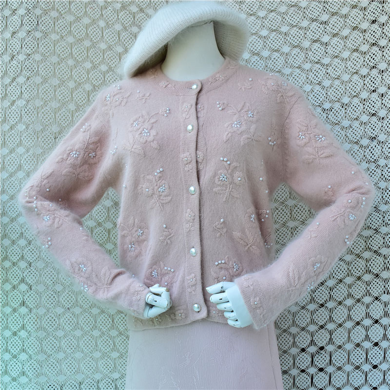 Embroidery Rabbit - Sweater kardigan jaket rajut lengan panjang