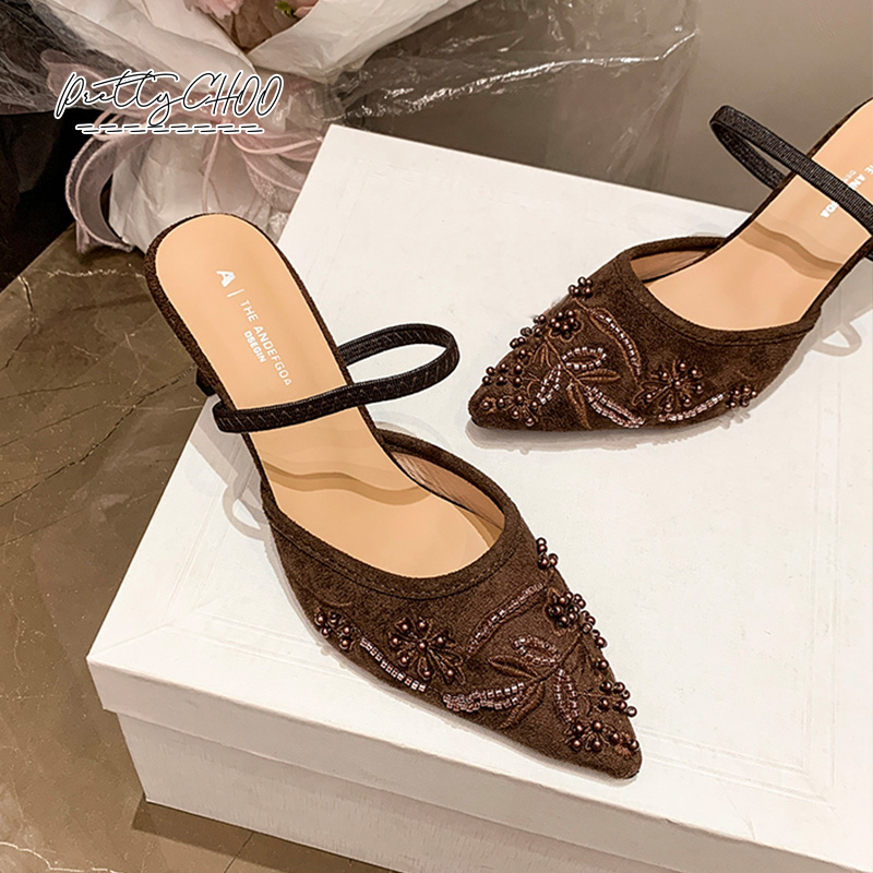 Embroidery Dress - Sepatu Slingback Berhias Mutiara Wanita Elegan