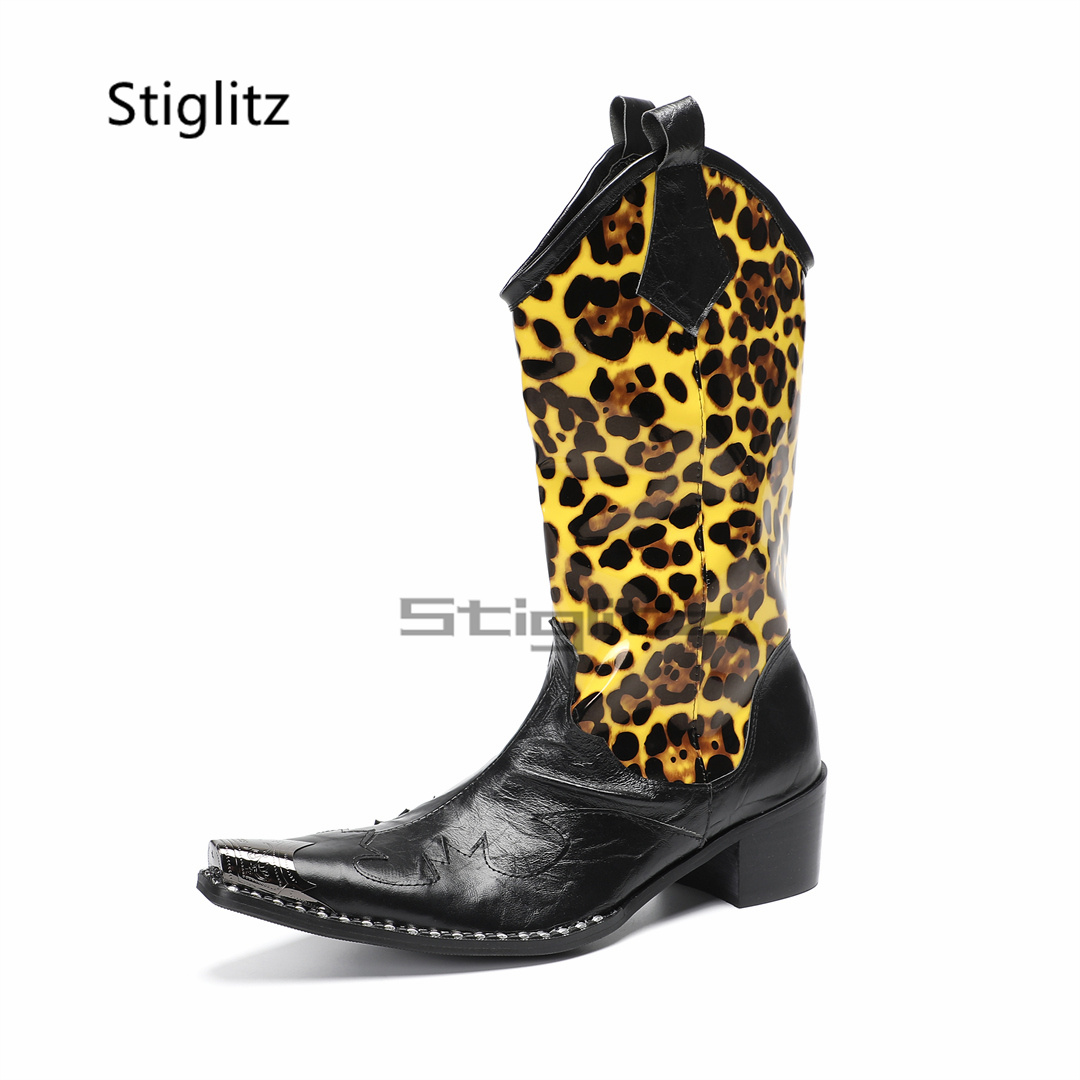 Embroidery On Leather - Sepatu Bot Berkuda Pria Motif Leopard