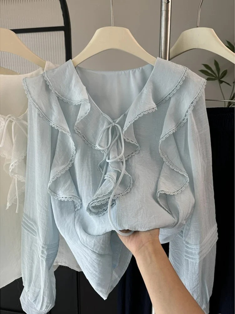 Embroidery Origin - Blus Lengan Panjang Chic Kerah V