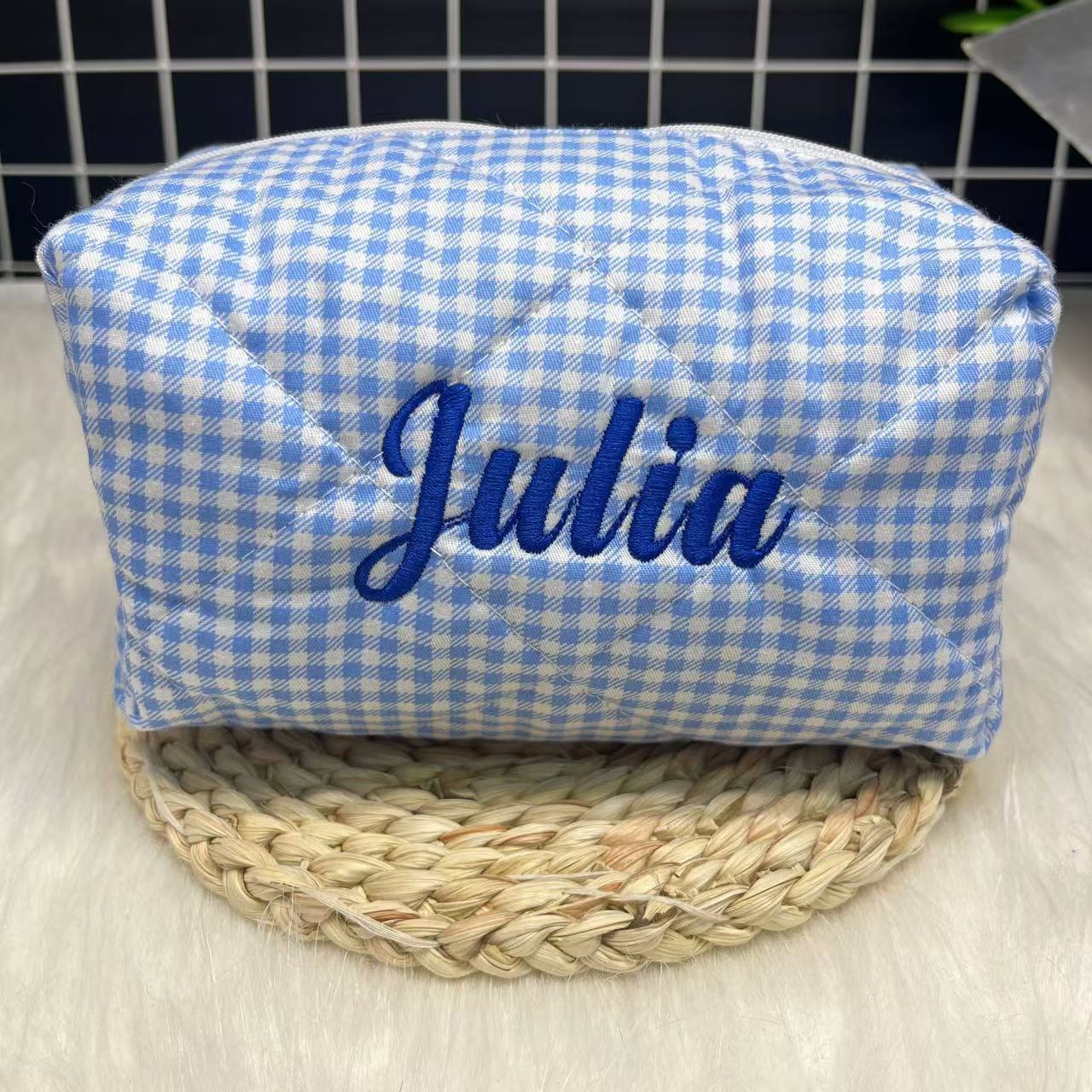 Embroidery Name - Tas Kosmetik Bergaris Kapasitas Besar dengan