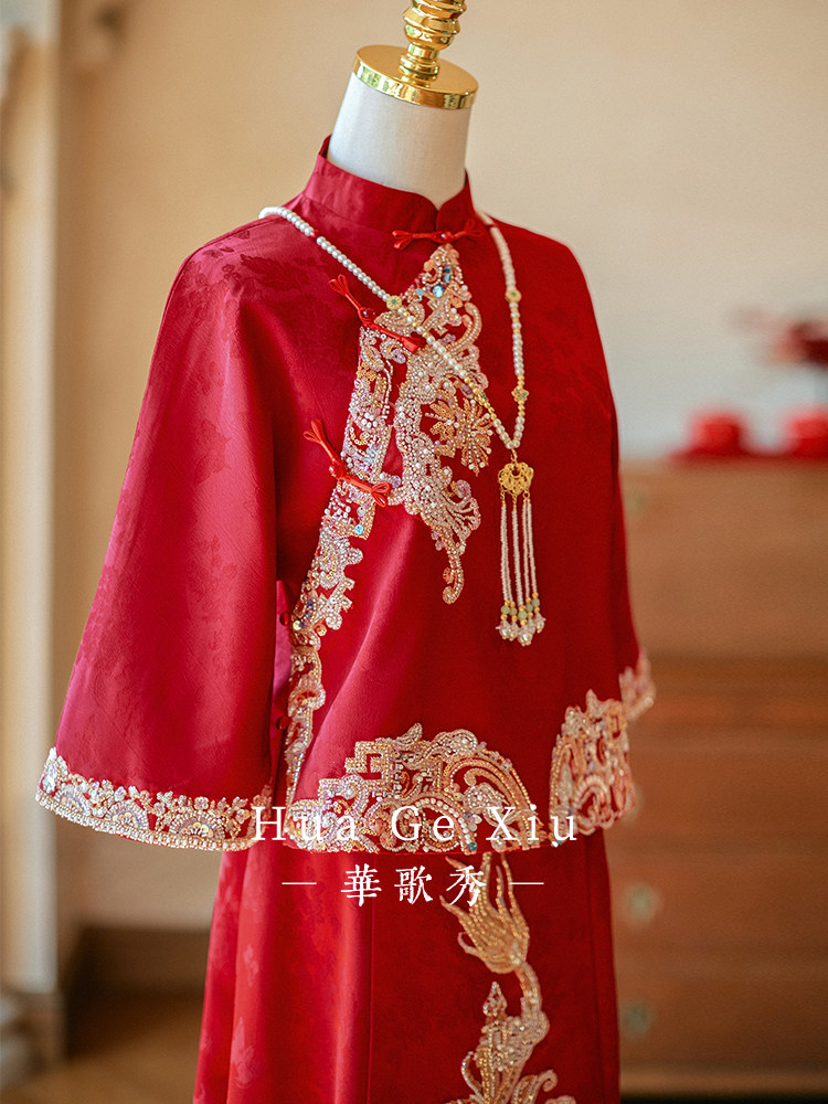 Embroidery Dress - Gaun Pengantin Xiuhe Merah Cina dengan