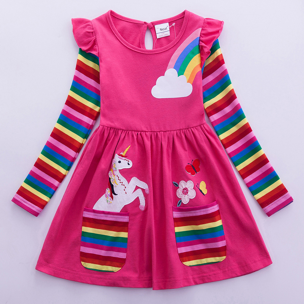 Gaun lengan panjang anak perem - Embroidery Unicorn ulasan dan harga