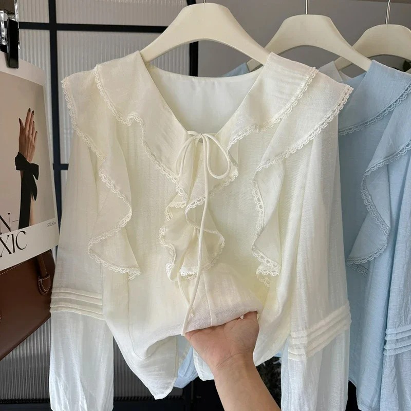 Blus Lengan Panjang Chic Kerah - Embroidery Origin ulasan dan harga