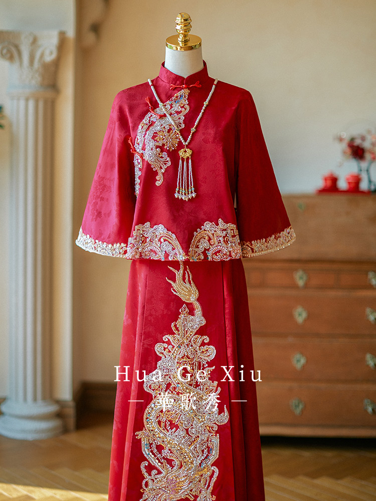 Gaun Pengantin Xiuhe Merah Cin - Embroidery Dress ulasan dan harga