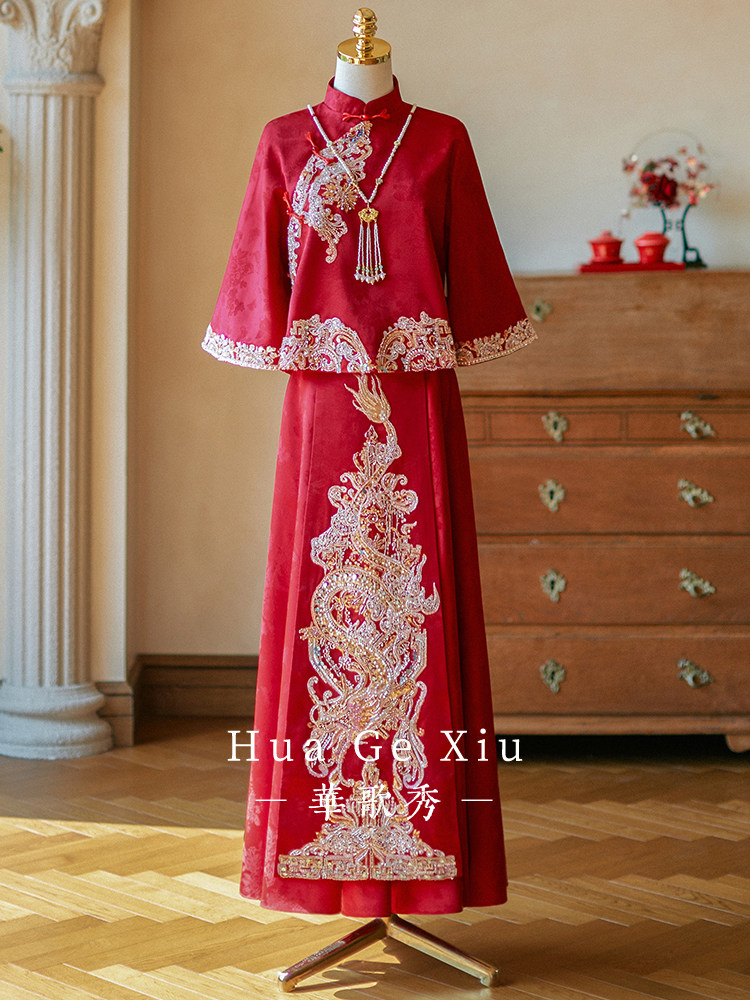 Gaun Pengantin Xiuhe Merah Cin - Embroidery Dress ulasan dan harga